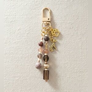 Chic Dog Lover Gold and Brown Handmade Beaded Bag Charm Keychain